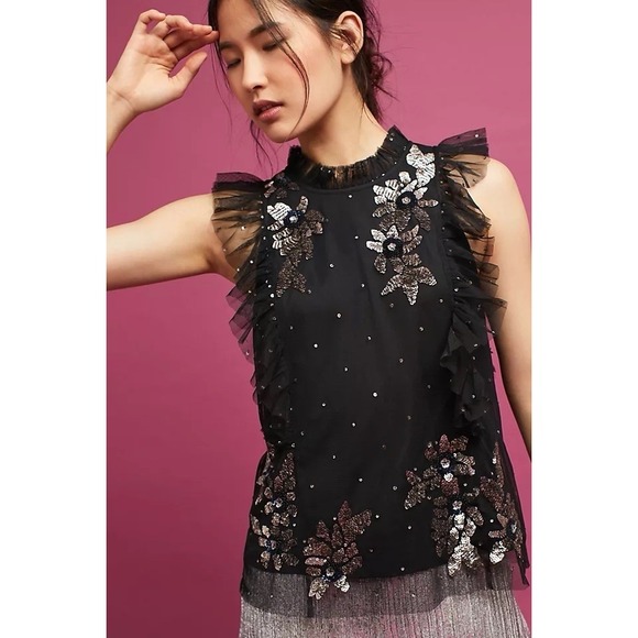 Ranna Gill Tops - Anthropologie Ranna Gill Midnight Reverie Sequins Floral Tank XS